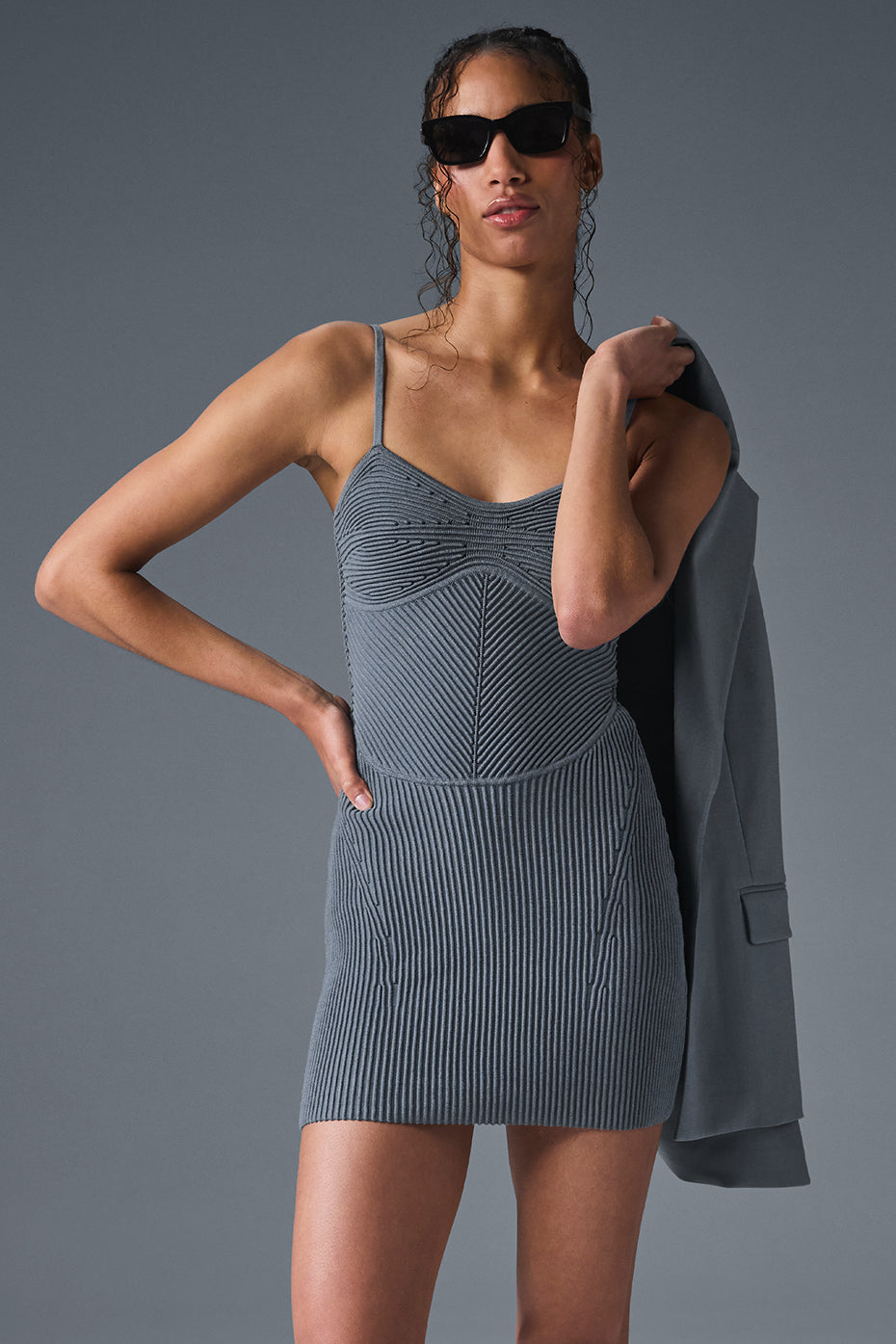 Denim Knit Mini Dress - Steel Grey/Anthracite--0