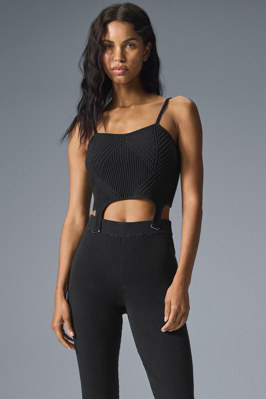 Denim Knit Garter Tank - Black/Anthracite--0