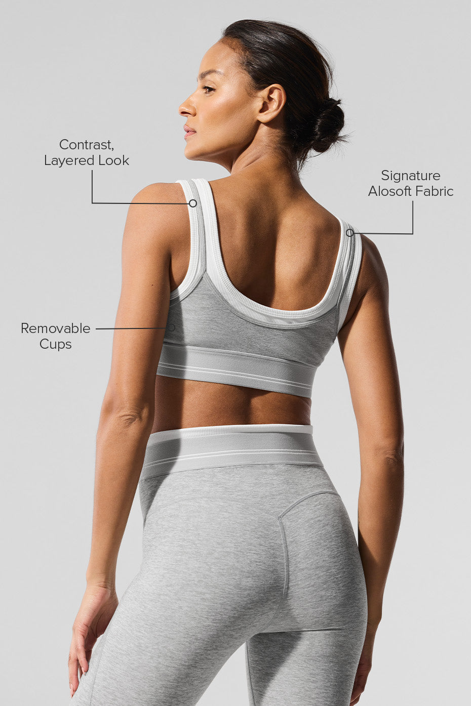 Alosoft Better Together Bra - Athletic Heather Grey/White--1