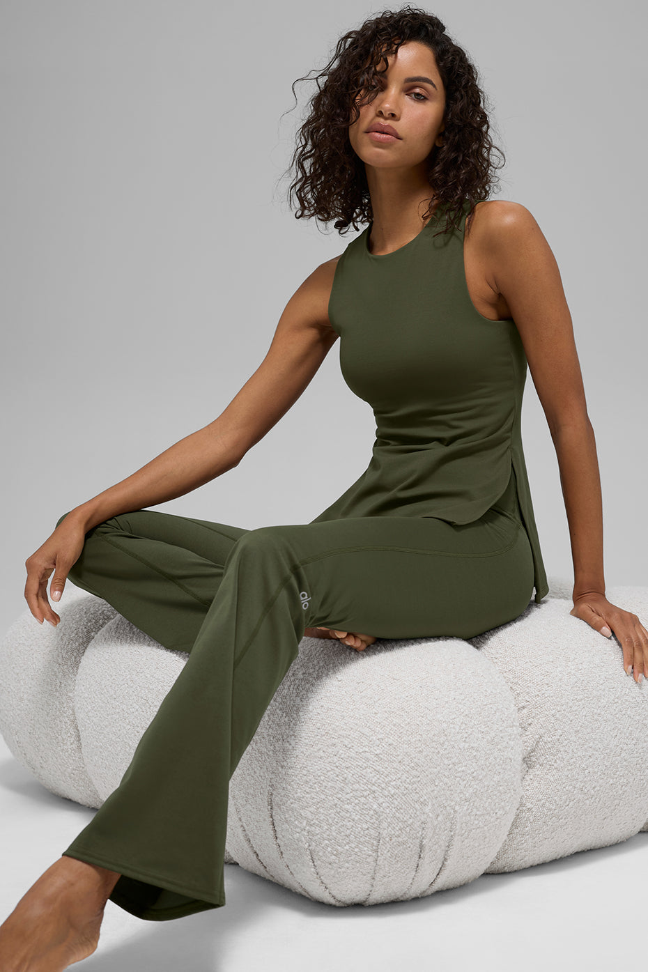 ALO Softsculpt Precision Full Length Bra Tank - Green Olive--2
