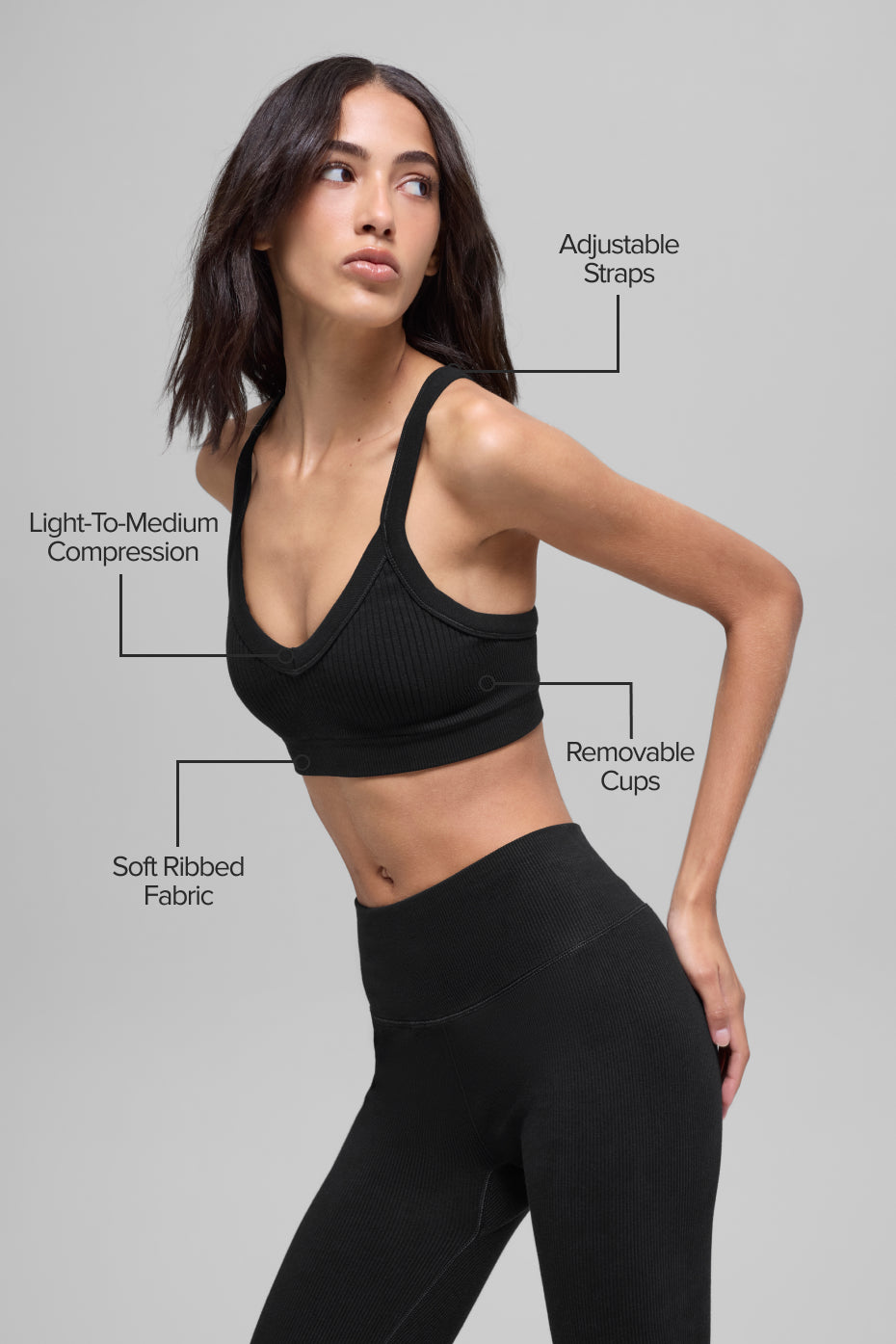 Seamless Two Tone Rib Bra - Black--1