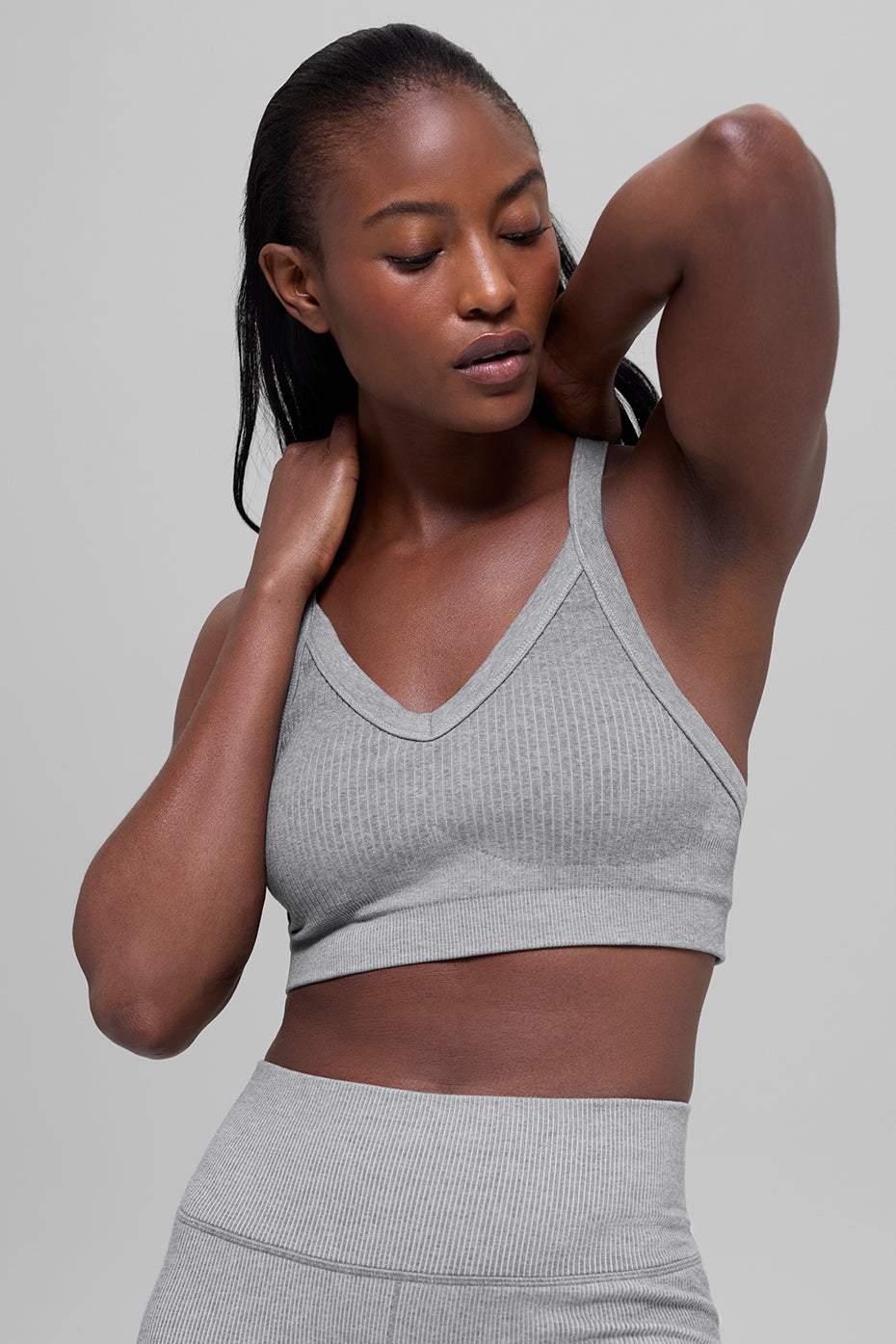 Seamless Two Tone Rib Bra - Light Misty Grey Heather--0