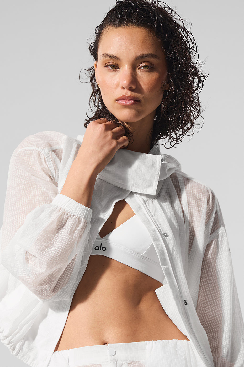 Cropped Game Time Full Zip Jacket - White--3
